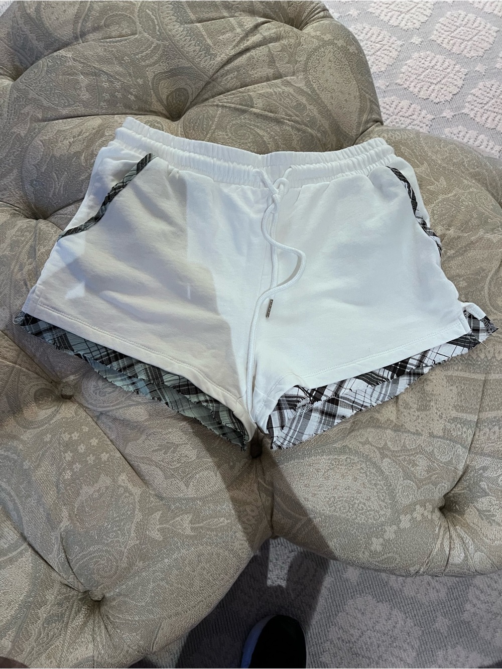 White Plaid-Trim Women's Lounge Shorts